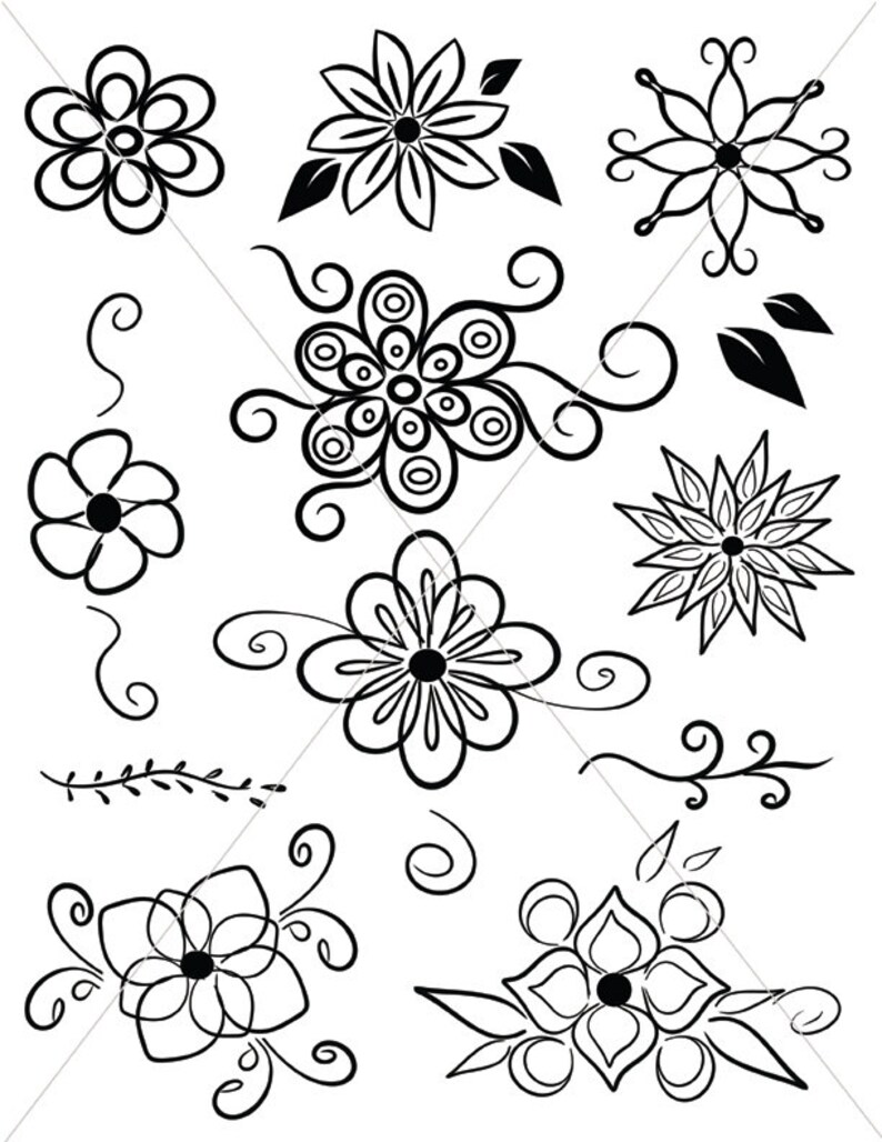 SVG Flowers Hippie Art Floral Graphics Printable Flower Clipart Digital Clipart Images