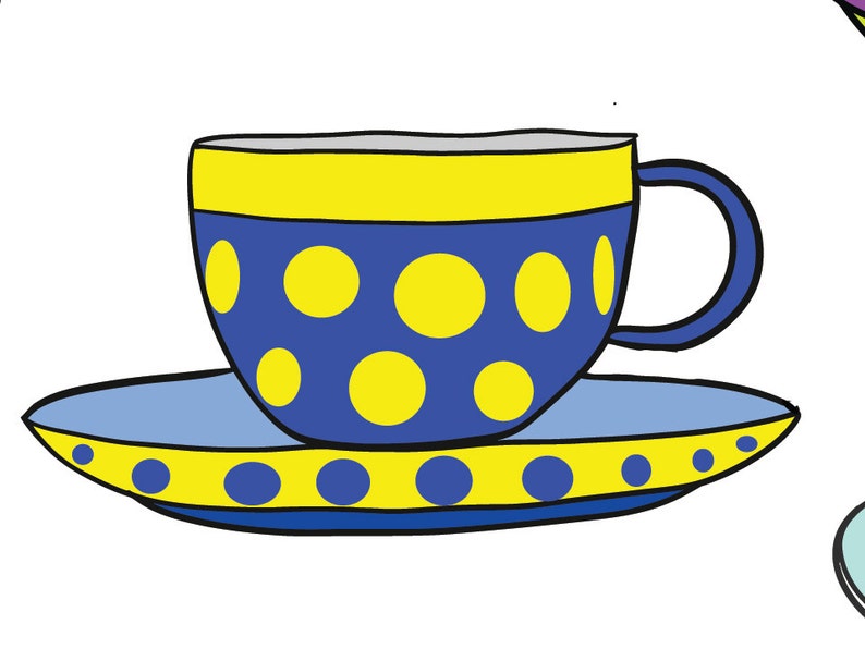 Colorful Teacups Tea Party Graphics Clipart Cups Cup and Etsy
