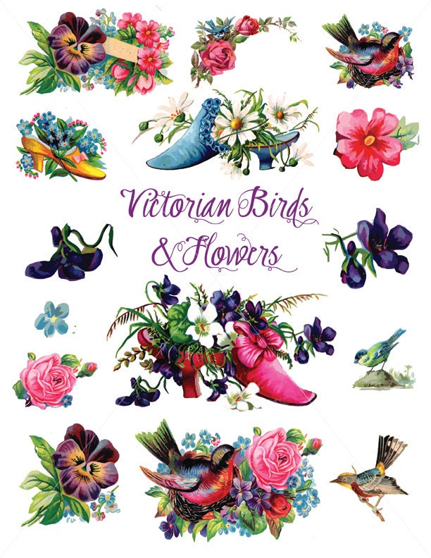 Victorian Flowers Digital Clipart Images Floral Graphics | Etsy