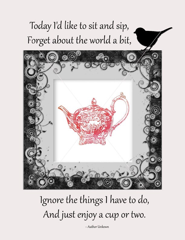 Tea Quote Card Digital Image for Teapot Graphic Pink Etsy