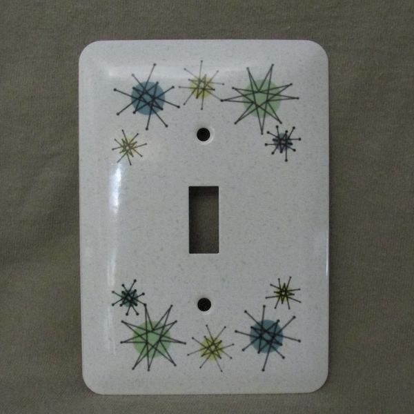 Atomic Starburst - Metal Light Switch Cover - Faux Franciscan Stoneware - New - Large -  Single - Mid Century Style - Contemporary - Modern