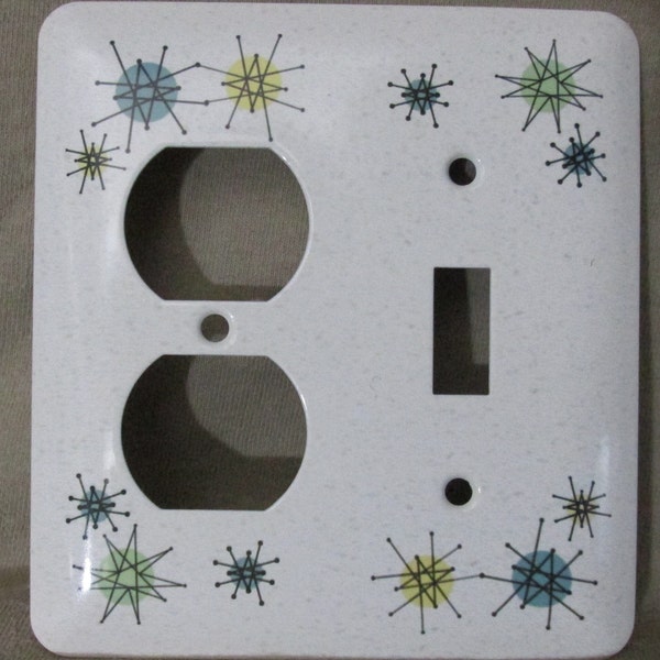 Atomic Starburst - Metal Combination Plate - Receptacle and Light Switch Cover - Faux Franciscan Stoneware - Mid Century Modern - electrical