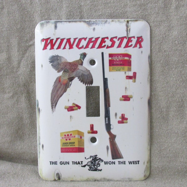 Winchester Super Speed Shells - Metal Light Switch Cover -New - Old Tin Sign Look - Vintage - Retro - Gun - Rustic - Pheasant - Hunting bird