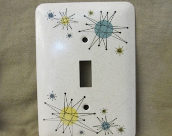 Atomic Starburst - Mid Century Design - Metal Single Light Switch Plate Cover - Faux Franciscan Stoneware - New - Style 2 - Contemporary