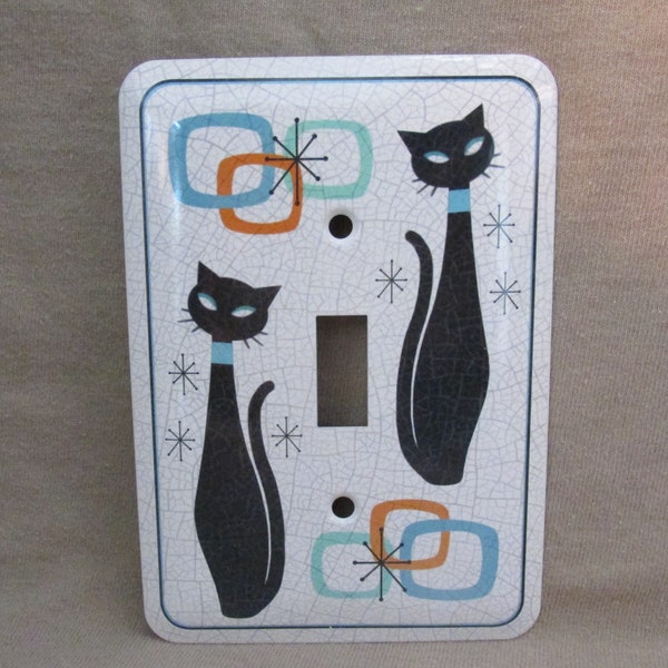 Atomic Cat - Mid Century - Metal Light Switch Cover - Faux Crazed Glaze Finish - MCM - Mid Mod - Contemporary - Starburst - Cubes - Modern