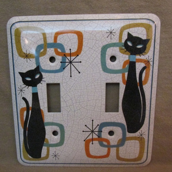 Atomic Cat - Mid Century - Metal Double Light Switch Cover - Faux Crazed Glaze Finish - MCM - Mid Mod - Contemporary - Starburst - Cubes