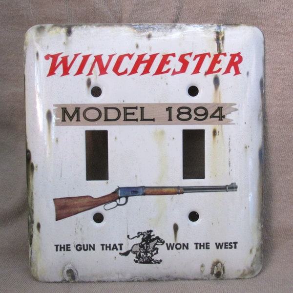 Winchester Model 1894 - Metal Double Light Switch Cover - New - Old Tin Sign Look - Rustic - Hunting - Lodge - Den - Electrical - Plate