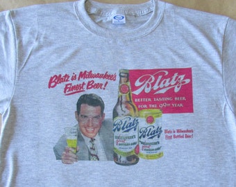 1950's Blatz Beer Graphic T-Shirt - Ashen Grey - Size Small to 3XL - New - Cool Vintage Look - Unique Retro Design - Great Gift - Classic