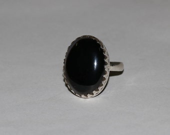 Handmade Oval Shape Black Onyx Gemstone Silver Plated Retro Ring Size US-5.5