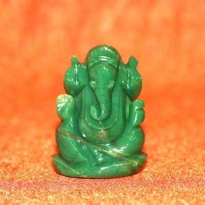 Jade Ganesh Statue, Natural Gem Stone Hand Carved Indian God Ganesha, Hindu Deity Elephant God Ganesh Sculpture,  &quot;A Unique Religious Gift&quot;