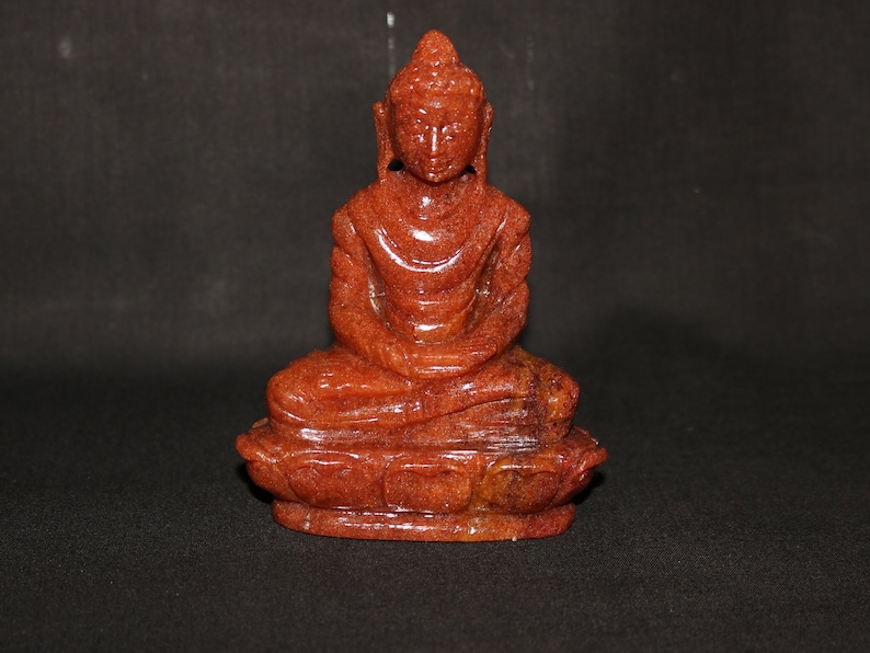 Jade Buddha Statue, Peace Loving, Healing Meditation Hand Made Buddhist Figurine, Natural Red Aventurine Tibetan shops Buddha,