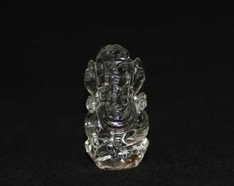 Crystal Ganesh Statue, Hindu God -Clear Quartz Gemstone Hand Carved Ganesha Sculpture- Natural Crystal Elephant God Figurine -Spiritual Gift