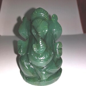 Jade Ganesh Statue, Natural Gem Stone Hand Carved Indian God Ganesha,  Aventurine Elephant God Ganesh Sculpture,  &quot;A Unique Religious Gift&quot;