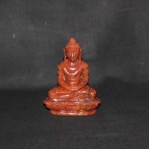 Jade Buddha Statue, Peace Loving, Healing Meditation Hand Made Buddhist Figurine, Natural Red Aventurine Tibetan shops Buddha,