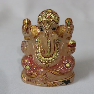 Rose Quartz Ganesh Statue, Hindu Religion First Worship God Son Of Lord Shiv, Natural Pink Rose Quartz Gemstone Hand carved Ganesh Figurine