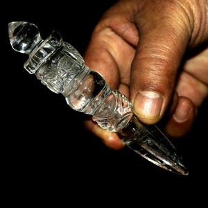 Crystal Khurpa,Natural Rock Clear Quartz Tibetan Buddhist Ritual Dagger,Hand Carved Meditation Phurba Thunderbolt&quot; A Healing Spiritual Gift&quot;