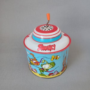 Snorky Aufziehtrommel Snorks / 1985 sepp / Ondermoedersparapluu/Retro Blech Spielzeug/80er Jahre Spielzeug für Sie/Ihn