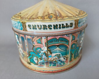 Churchill's Carousel Tin, Gift for Circus Lover, Vintage Nursery Decor, Jewelery Making Tins, Candy Storage,Vintage Tin for decoration,