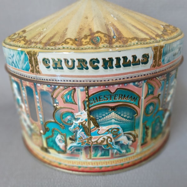 Churchill's Carousel Tin, Gift for Circus Lover, Vintage Nursery Decor, Jewelery Making Tins, Candy Storage,Vintage Tin for decoration,