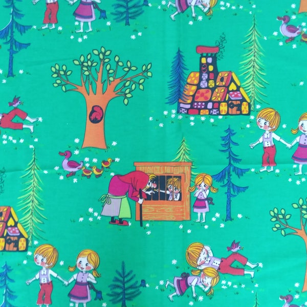 Hansel and Gretel fabric, Retro Hans and Gretel  Fabric ,  Children sewing supplies, Fairy tales fabrics from the 60s, Retro fairytale