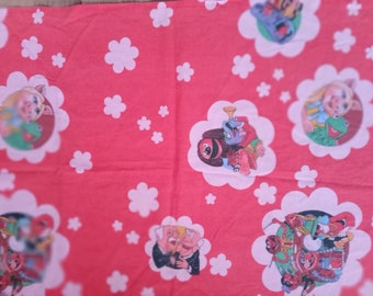 Vintage Muppet Show Fabric, Remnant Red Cotton Fabric Henson s , Kermit, Gozo, Miss Piggy,