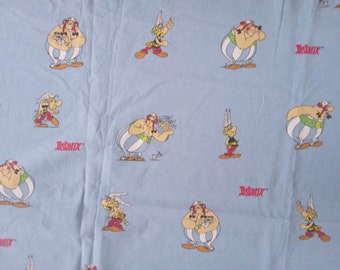 Asterix und Obelix Stoff, Baumwollstoff, blauer Retro Stoff, 50 x 150 cm breit, Ondermoedersparapluu, Retro Kinderstoff,Jungenstoff,