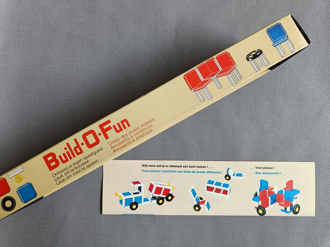 Vintage Build-O-Fun Block Set in Original Box - Set nr 101 - Made in Belgium - 60s Children toys - Tupperware Toys Build-O-Fun - Retro Toys, foto 4 de 5