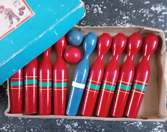 Bolos de madera con caja incluida / Bolos / Bolos de madera vintage / Ondermoedersparapluu
