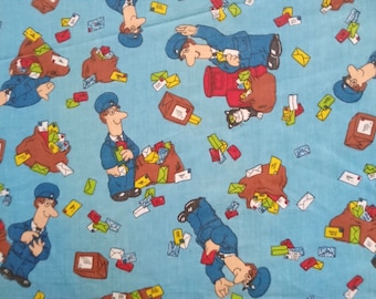 Postman Pat , Postman Pat Vintage Fabric, Ondermoedersparapluu, Retro Children  Quilting  Fabrics, Fabric for upcycling projects,Patchwork