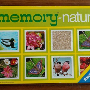 Jogo de memória da natureza retrô | cartas completas do jogo de memória da natureza Ravensburger | Memória da natureza | 63 pares dos anos 70 I Jogos infantis retrô