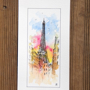 Peinture originale d'aquarelle de tour Eiffel, peinture de Paris, Peintures de monuments, Art original, peinture de Boba image 1