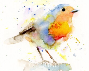 ROBIN BIRD Watercolor Print, Small Bird Painting, Forest Birds Art, Boba Painting, Giclee print, Wall Art, Home Decor, For Her, For Him