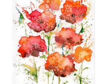 Poppies Original Watercolor Painting, Red Floral Watercolor, Home Decor, Flowers Wall Art, Poppy Painting, Flowers Watercolour Art, Gift