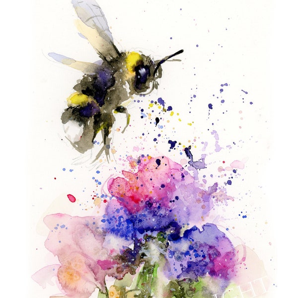 BUMBLE BEE and Flower  by BobaJPaiting