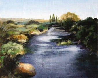 Landscape painting, original acrylic painting, river painting, small painting