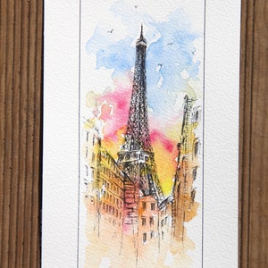 Peinture originale d'aquarelle de tour Eiffel, peinture de Paris, Peintures de monuments, Art original, peinture de Boba image 3