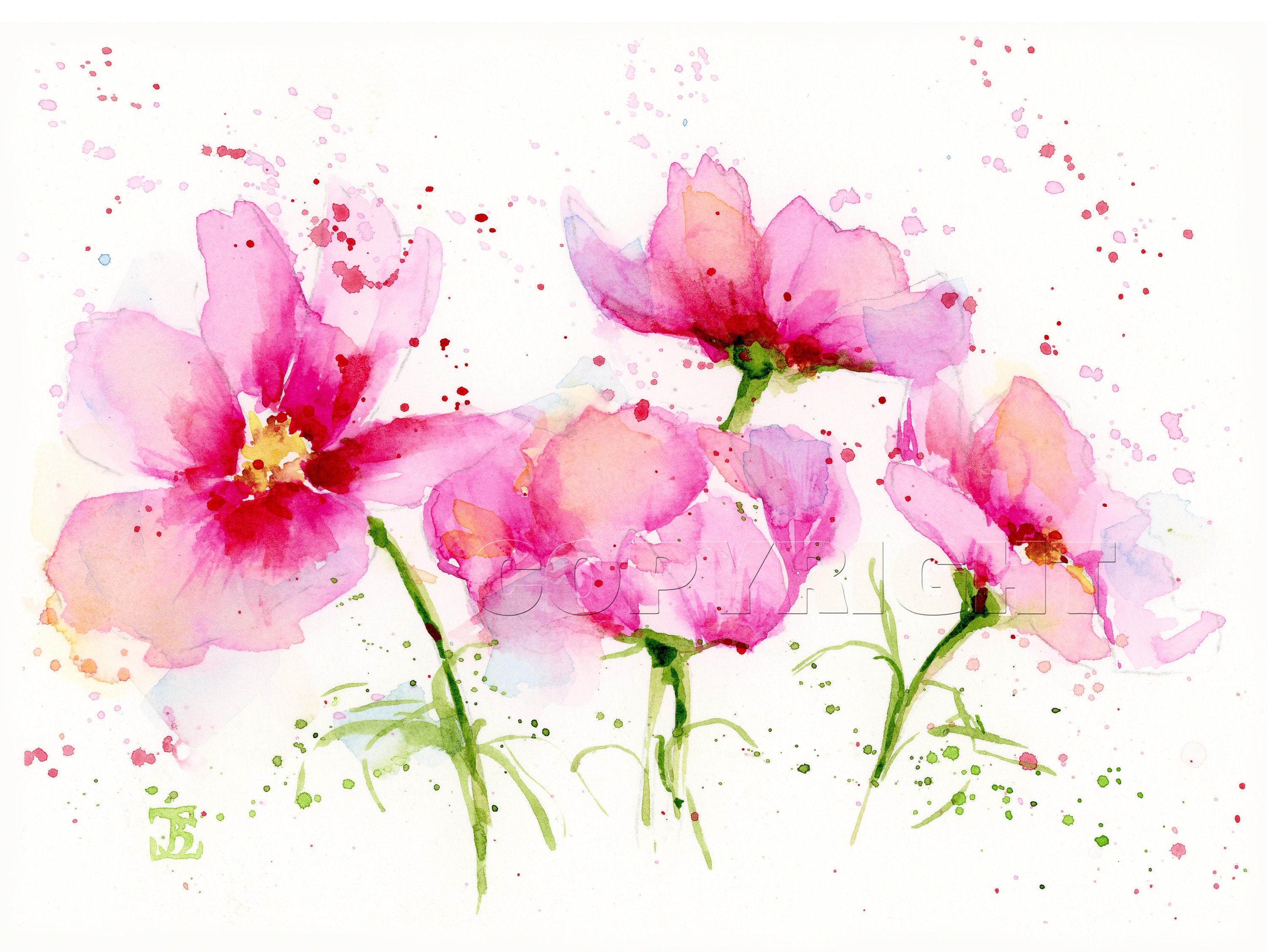 PINK FLOWERS Print, Flowers Watercolor Painting, Pink Floral Art, Home  Decor, Flowers Wall Art, Gift Idea, Bobapainting, Wall Art, Bedroom 