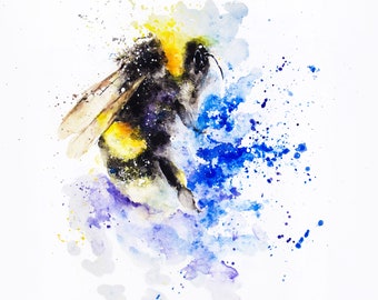 Bumble Bee  original watercolor painting, Bumblebee watercolor, flowers watercolor, Original watercolor art, Insects watercolor painting