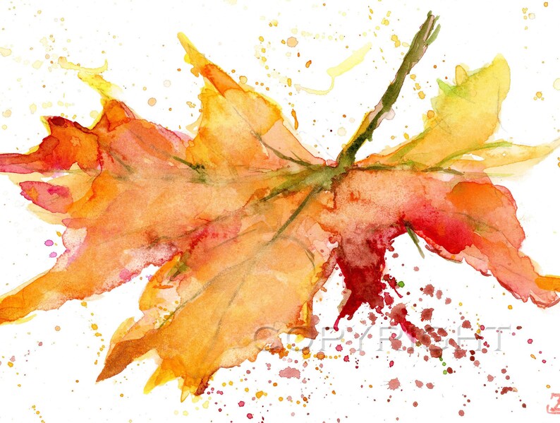 FALL LEAF Watercolor Art Print by BobaJ Painting image 2