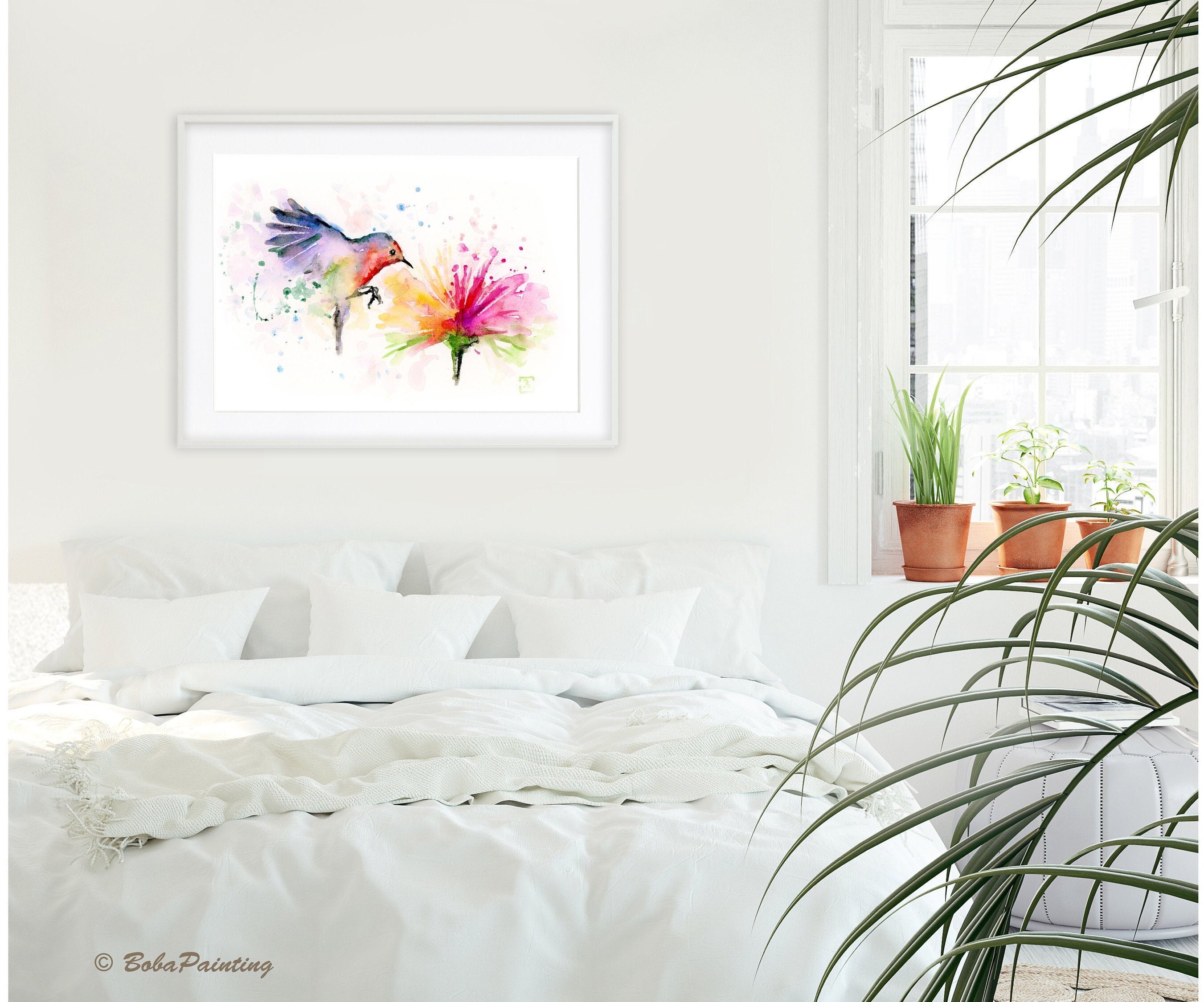 COLORFUL HUMMINGBIRD and Flower Print Watercolor Birds - Etsy