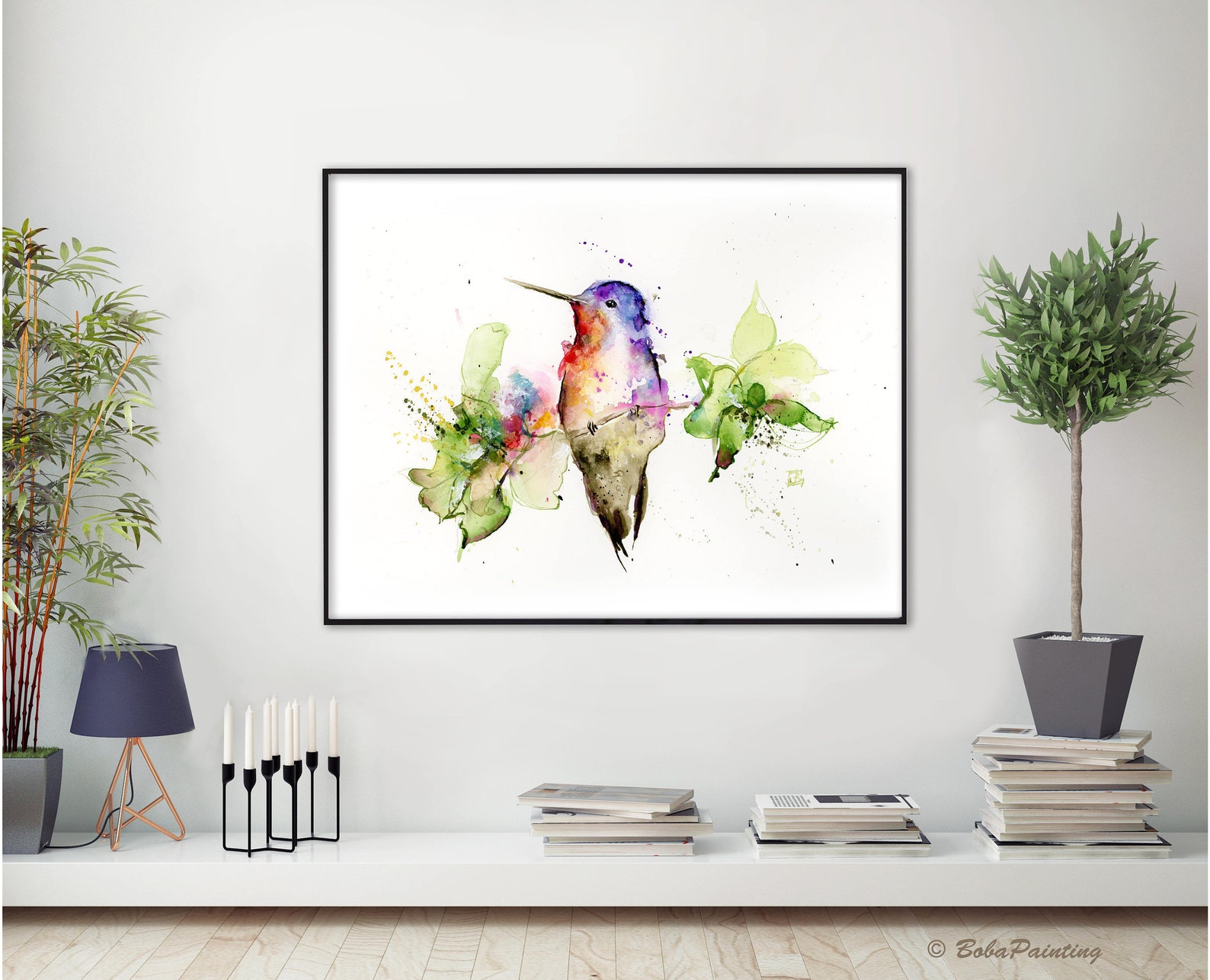 HUMMINGBIRD on Branch Watercolor Print Bird Painting | Etsy