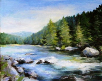 Landscape painting, original  painting, river painting