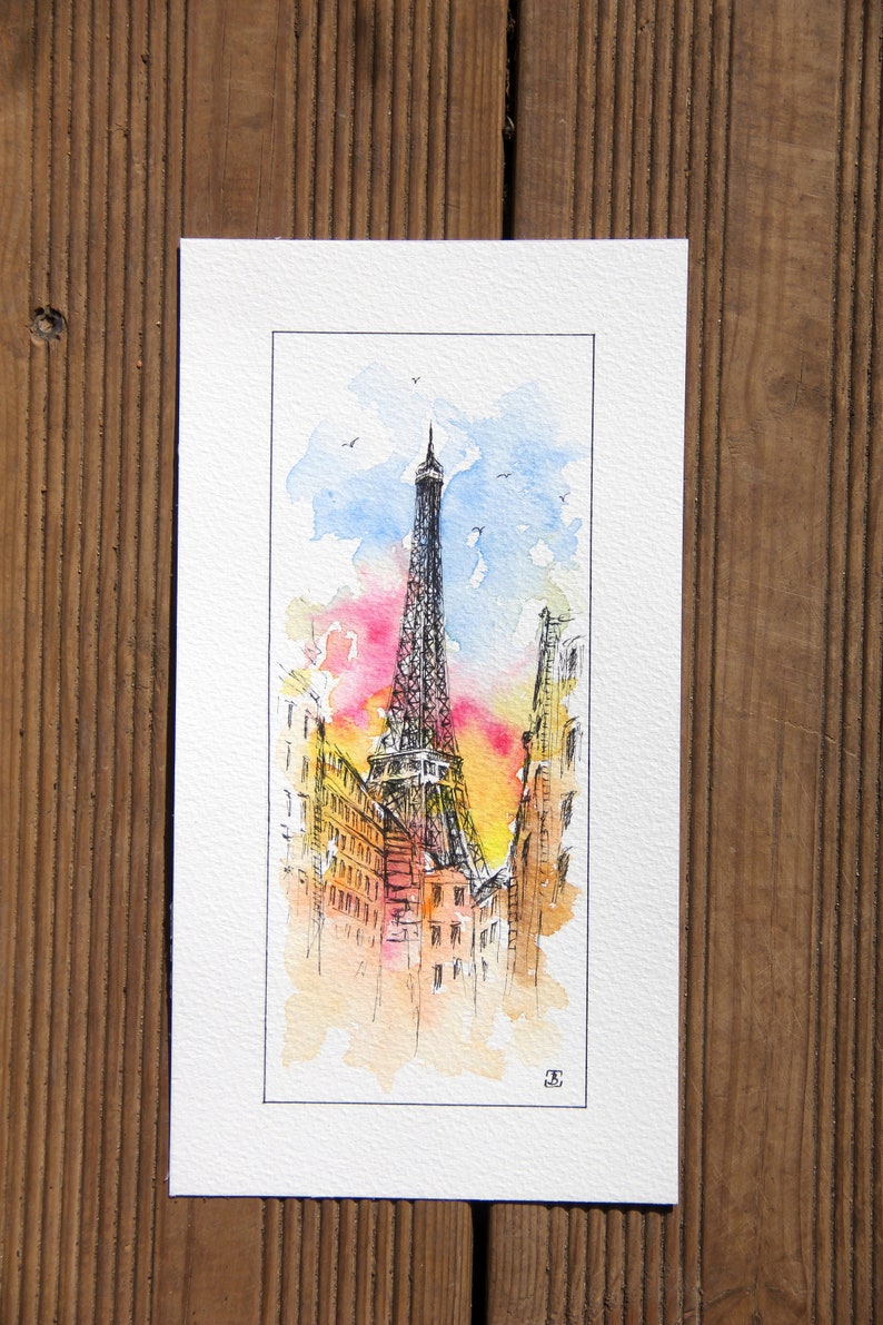 Peinture originale d'aquarelle de tour Eiffel, peinture de Paris, Peintures de monuments, Art original, peinture de Boba image 1