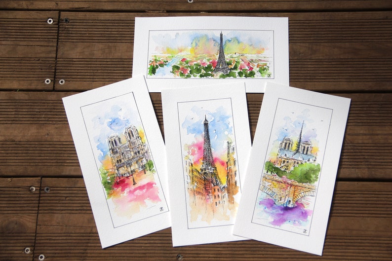 Peinture originale d'aquarelle de tour Eiffel, peinture de Paris, Peintures de monuments, Art original, peinture de Boba image 4