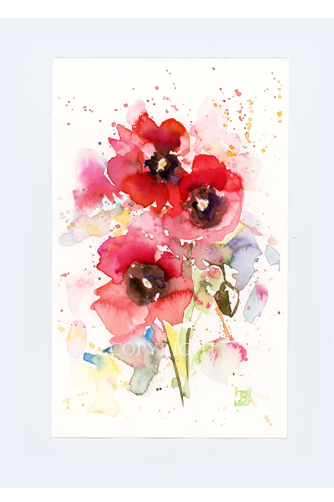 Poppy Original Watercolor Painting, Red Floral Watercolor, Home Decor