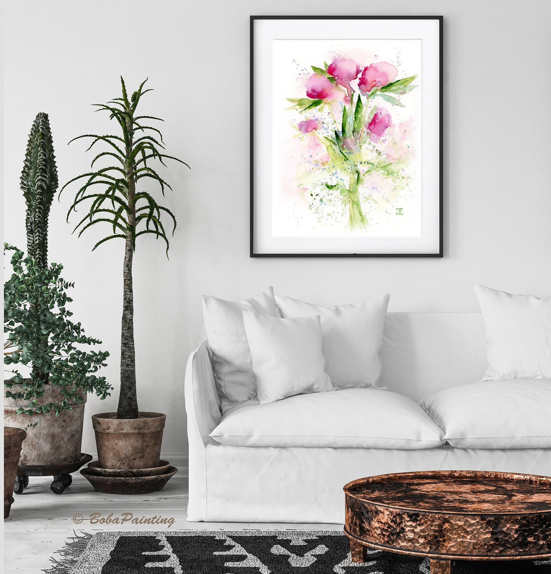 PINK FLOWERS Print Watercolor Painting Flowers Wall Art - Etsy