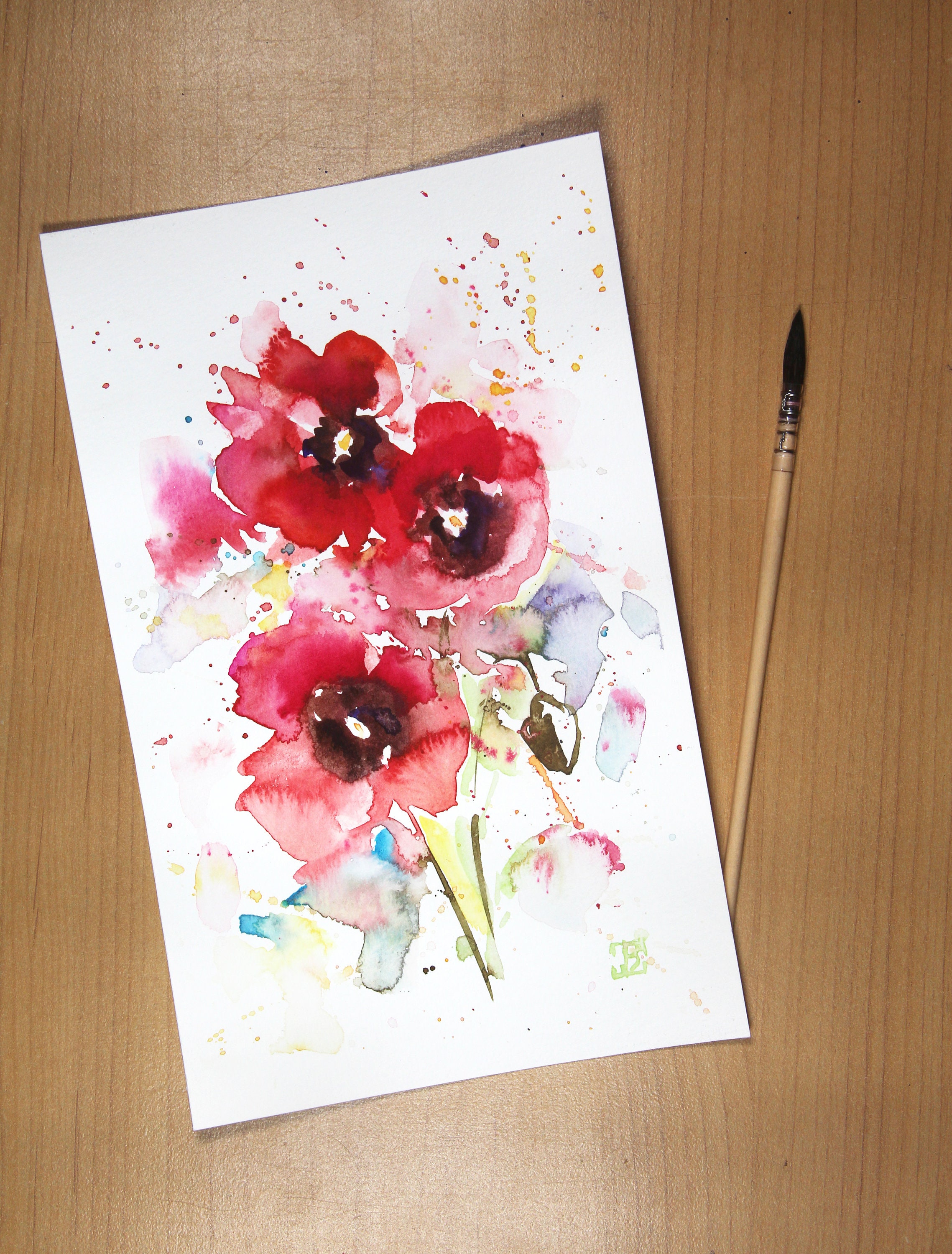 Poppy Original Watercolor Painting Red Floral Watercolor - Etsy