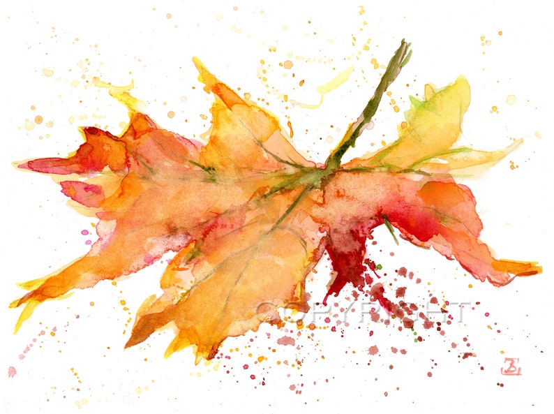 FALL LEAF Watercolor Art Print by BobaJ Painting image 1