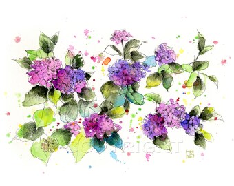 HYDRANGEA FLOWERS Peinture, Estample d'Aquarelle, Art Floral, Décoration De la Maison Des Fleurs, Idée cadeau, Peinture Boba, Art mural de chambre à coucher, Hydrangea Print