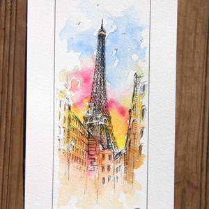 Peinture originale d'aquarelle de tour Eiffel, peinture de Paris, Peintures de monuments, Art original, peinture de Boba image 2